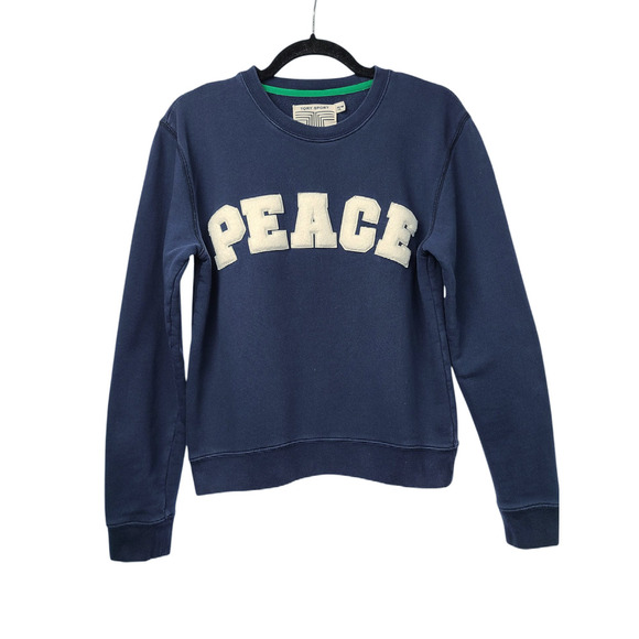 Tory Sport Letterman Crewneck Cotton "PEACE" Sweater Size Medium - Picture 1 of 4